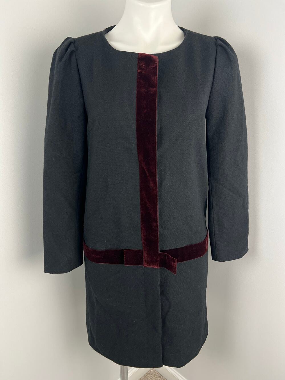 Dear Creatures Black Velvet Bow Peacoat Small Preppy Twee Holiday